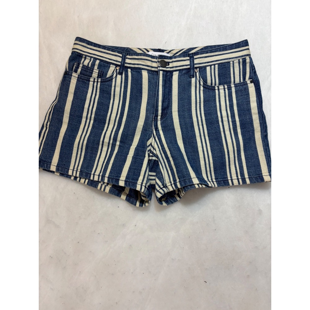 Calvin Klein Blue Beige Stripe‎ Denim Shorts Womens Size 4 Casual Summer